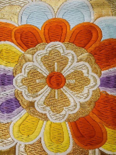 画像5: L1005R 袋帯 女性用着物 シルク(正絹)  深い 青 花 【中古】 【USED】 【リサイクル】 ★★★☆☆ (5)