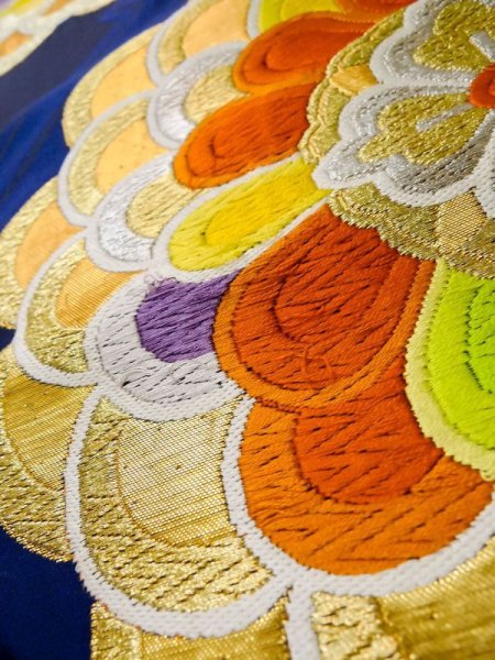 画像8: L1005R 袋帯 女性用着物 シルク(正絹)  深い 青 花 【中古】 【USED】 【リサイクル】 ★★★☆☆ (8)