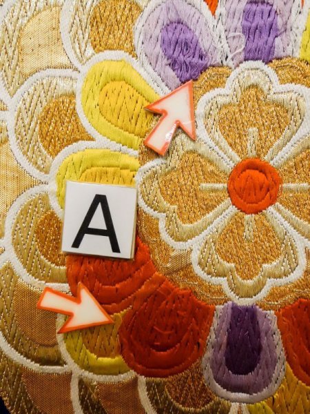 画像12: L1005R 袋帯 女性用着物 シルク(正絹)  深い 青 花 【中古】 【USED】 【リサイクル】 ★★★☆☆ (12)