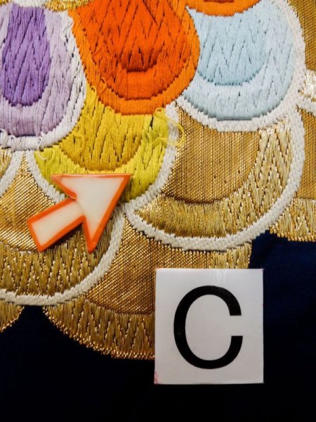 画像14: L1005R 袋帯 女性用着物 シルク(正絹)  深い 青 花 【中古】 【USED】 【リサイクル】 ★★★☆☆ (14)