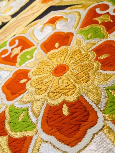 画像9: L1005V 袋帯 女性用着物 シルク(正絹)   黒 菊 【中古】 【USED】 【リサイクル】 ★★★★☆ (9)