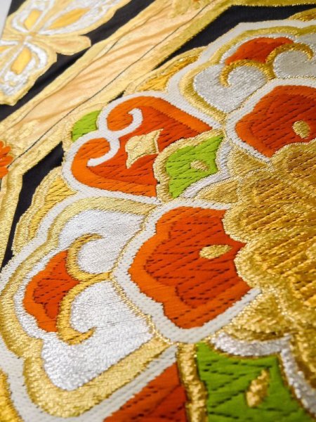 画像10: L1005V 袋帯 女性用着物 シルク(正絹)   黒 菊 【中古】 【USED】 【リサイクル】 ★★★★☆ (10)