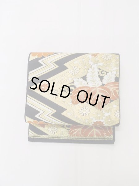 画像2: L1006A 袋帯 女性用着物 シルク（正絹）   黒 菊 【中古】 【USED】 【リサイクル】 ★★★★☆ (2)