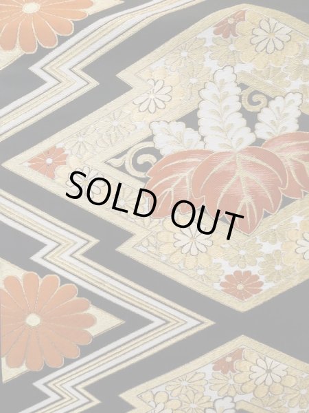 画像3: L1006A 袋帯 女性用着物 シルク（正絹）   黒 菊 【中古】 【USED】 【リサイクル】 ★★★★☆ (3)