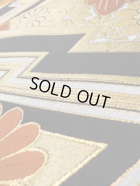 画像8: L1006A 袋帯 女性用着物 シルク（正絹）   黒 菊 【中古】 【USED】 【リサイクル】 ★★★★☆ (8)