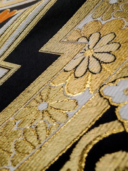 画像9: L1006A 袋帯 女性用着物 シルク(正絹)   黒 菊 【中古】 【USED】 【リサイクル】 ★★★★☆ (9)