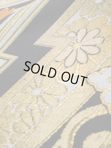 画像9: L1006A 袋帯 女性用着物 シルク（正絹）   黒 菊 【中古】 【USED】 【リサイクル】 ★★★★☆ (9)