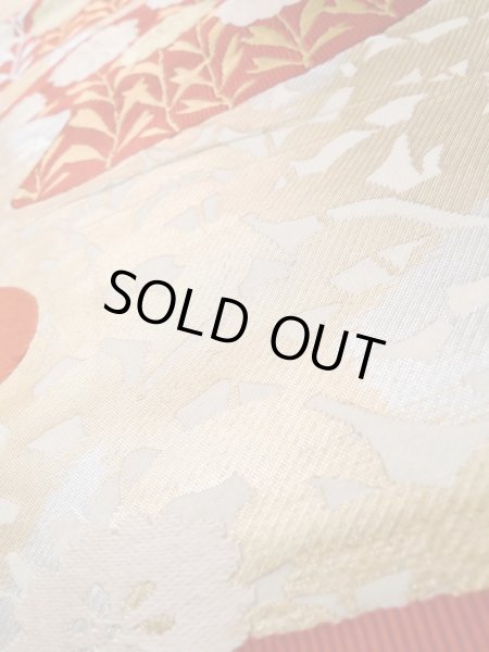 画像8: L1006C 袋帯 女性用着物 シルク（正絹）   金色 花 【中古】 【USED】 【リサイクル】 ★★☆☆☆ (8)