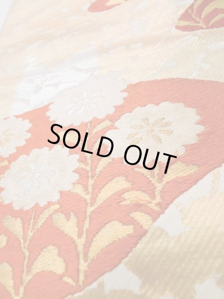 画像9: L1006C 袋帯 女性用着物 シルク（正絹）   金色 花 【中古】 【USED】 【リサイクル】 ★★☆☆☆ (9)