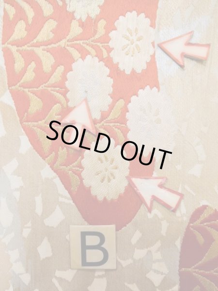 画像13: L1006C 袋帯 女性用着物 シルク（正絹）   金色 花 【中古】 【USED】 【リサイクル】 ★★☆☆☆ (13)