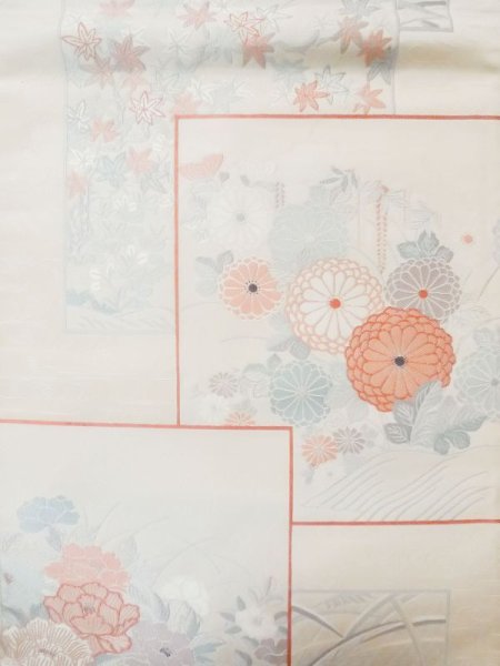 画像3: L1012G 袋帯 女性用着物 シルク(正絹)   オフ ホワイト ぼたん 【中古】 【USED】 【リサイクル】 ★★☆☆☆ (3)