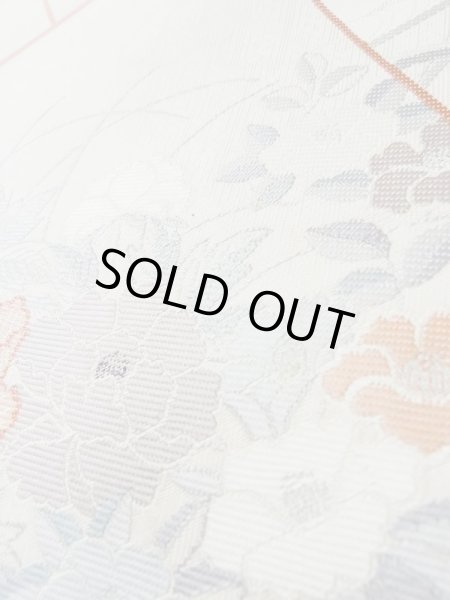 画像9: L1012G 袋帯 女性用着物 シルク（正絹）   オフ　ホワイト ぼたん 【中古】 【USED】 【リサイクル】 ★★☆☆☆ (9)