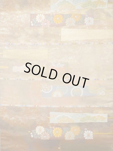 画像4: L1012H 袋帯 女性用着物 シルク(正絹) 光沢のある 淡い 茶色 菊 【中古】 【USED】 【リサイクル】 ★★★☆☆ (4)