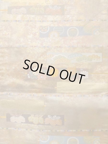 画像5: L1012H 袋帯 女性用着物 シルク(正絹) 光沢のある 淡い 茶色 菊 【中古】 【USED】 【リサイクル】 ★★★☆☆ (5)