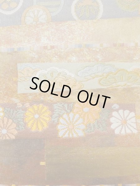 画像6: L1012H 袋帯 女性用着物 シルク(正絹) 光沢のある 淡い 茶色 菊 【中古】 【USED】 【リサイクル】 ★★★☆☆ (6)