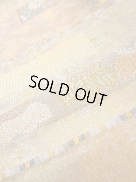 画像9: L1012H 袋帯 女性用着物 シルク(正絹) 光沢のある 淡い 茶色 菊 【中古】 【USED】 【リサイクル】 ★★★☆☆ (9)