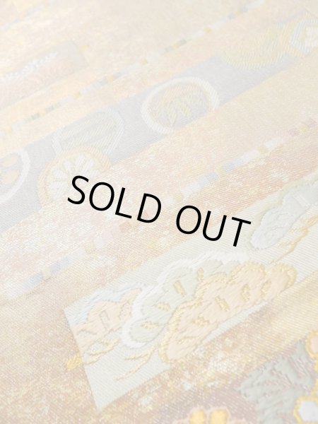 画像10: L1012H 袋帯 女性用着物 シルク(正絹) 光沢のある 淡い 茶色 菊 【中古】 【USED】 【リサイクル】 ★★★☆☆ (10)