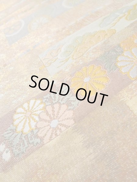 画像11: L1012H 袋帯 女性用着物 シルク(正絹) 光沢のある 淡い 茶色 菊 【中古】 【USED】 【リサイクル】 ★★★☆☆ (11)