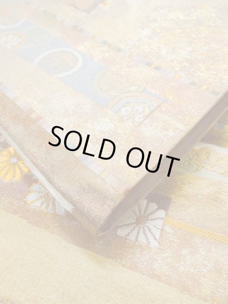 画像12: L1012H 袋帯 女性用着物 シルク(正絹) 光沢のある 淡い 茶色 菊 【中古】 【USED】 【リサイクル】 ★★★☆☆ (12)