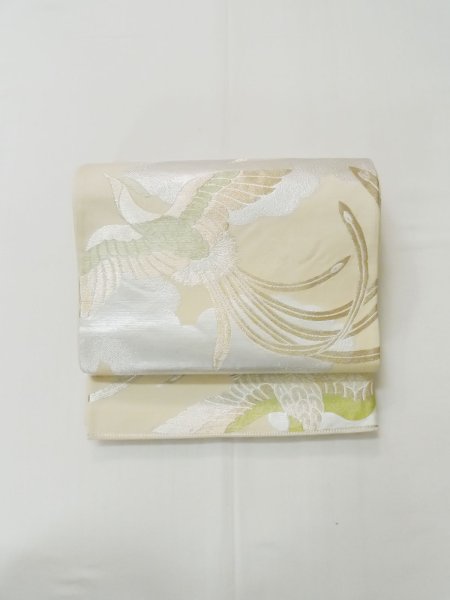 画像2: L1012I 袋帯 女性用着物 シルク(正絹)   オフ ホワイト 雲 【中古】 【USED】 【リサイクル】 ★★☆☆☆ (2)