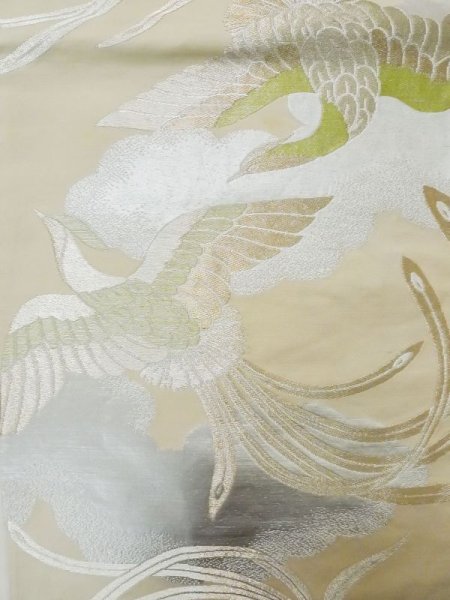 画像3: L1012I 袋帯 女性用着物 シルク(正絹)   オフ ホワイト 雲 【中古】 【USED】 【リサイクル】 ★★☆☆☆ (3)