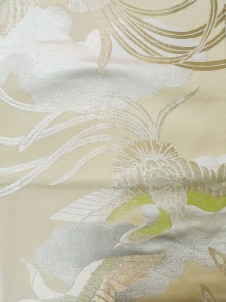 画像4: L1012I 袋帯 女性用着物 シルク(正絹)   オフ ホワイト 雲 【中古】 【USED】 【リサイクル】 ★★☆☆☆ (4)