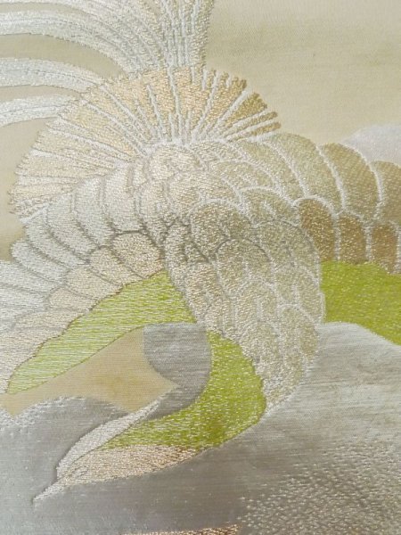 画像7: L1012I 袋帯 女性用着物 シルク(正絹)   オフ ホワイト 雲 【中古】 【USED】 【リサイクル】 ★★☆☆☆ (7)