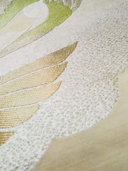 画像9: L1012I 袋帯 女性用着物 シルク(正絹)   オフ ホワイト 雲 【中古】 【USED】 【リサイクル】 ★★☆☆☆ (9)