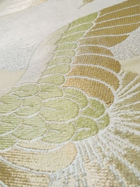 画像10: L1012I 袋帯 女性用着物 シルク(正絹)   オフ ホワイト 雲 【中古】 【USED】 【リサイクル】 ★★☆☆☆ (10)