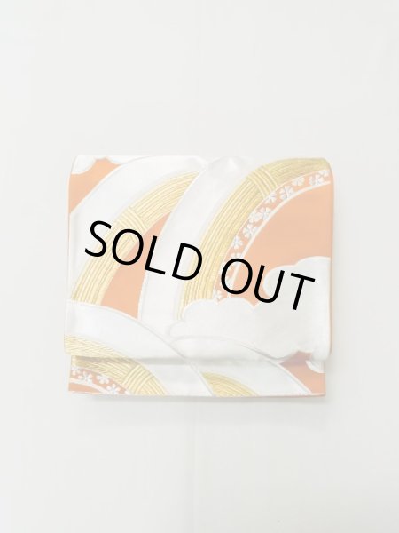 画像2: L1012R 袋帯 女性用着物 シルク(正絹)   橙色 花 【中古】 【USED】 【リサイクル】 ★★★★☆ (2)