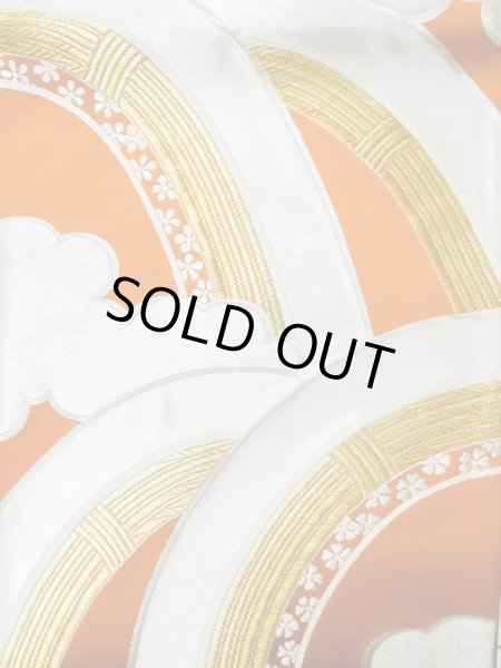 画像3: L1012R 袋帯 女性用着物 シルク(正絹)   橙色 花 【中古】 【USED】 【リサイクル】 ★★★★☆ (3)