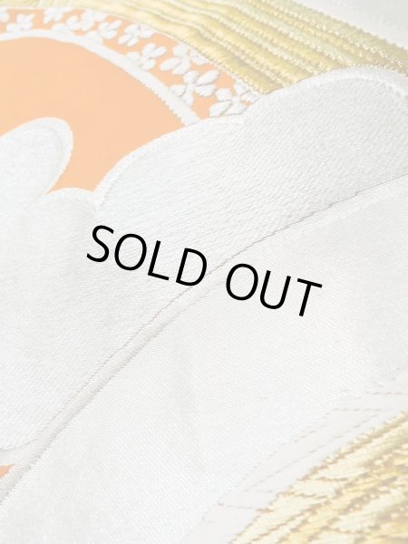 画像8: L1012R 袋帯 女性用着物 シルク(正絹)   橙色 花 【中古】 【USED】 【リサイクル】 ★★★★☆ (8)