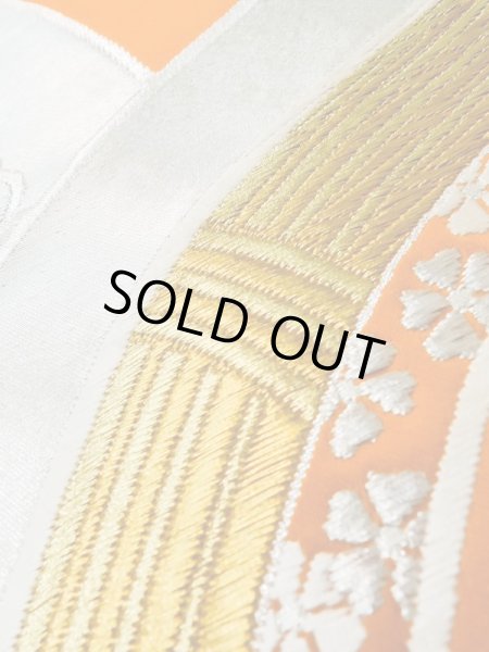 画像9: L1012R 袋帯 女性用着物 シルク(正絹)   橙色 花 【中古】 【USED】 【リサイクル】 ★★★★☆ (9)