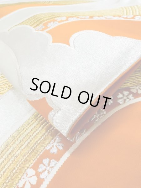 画像10: L1012R 袋帯 女性用着物 シルク(正絹)   橙色 花 【中古】 【USED】 【リサイクル】 ★★★★☆ (10)