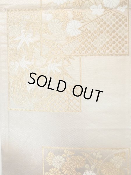 画像3: L1012T 袋帯 女性用着物 シルク（正絹）  光沢のある 桃色 菊 【中古】 【USED】 【リサイクル】 ★★★☆☆ (3)