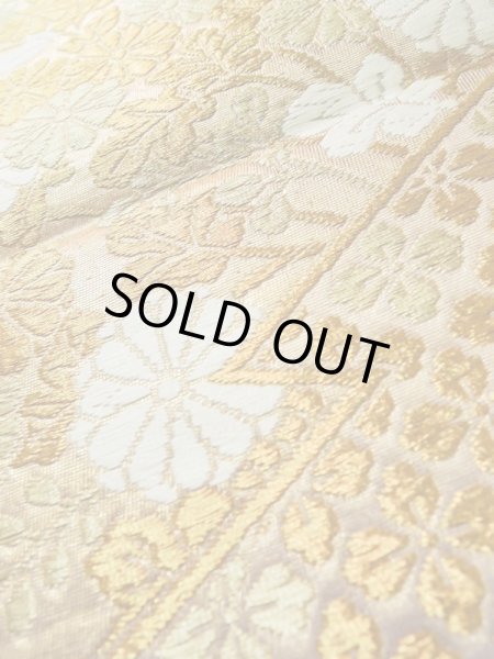 画像10: L1012T 袋帯 女性用着物 シルク（正絹）  光沢のある 桃色 菊 【中古】 【USED】 【リサイクル】 ★★★☆☆ (10)