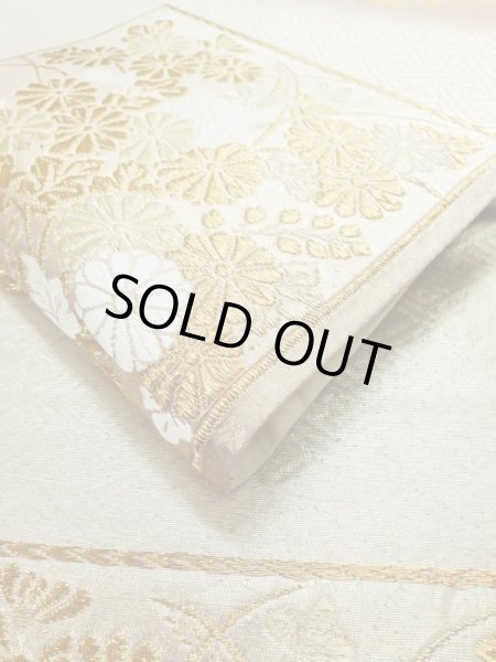 画像11: L1012T 袋帯 女性用着物 シルク（正絹）  光沢のある 桃色 菊 【中古】 【USED】 【リサイクル】 ★★★☆☆ (11)