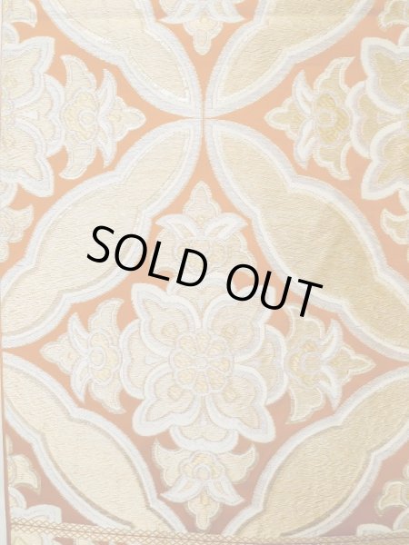 画像3: L1012W 袋帯 女性用着物 シルク(正絹)  淡い 橙色 更紗 【中古】 【USED】 【リサイクル】 ★★★☆☆ (3)