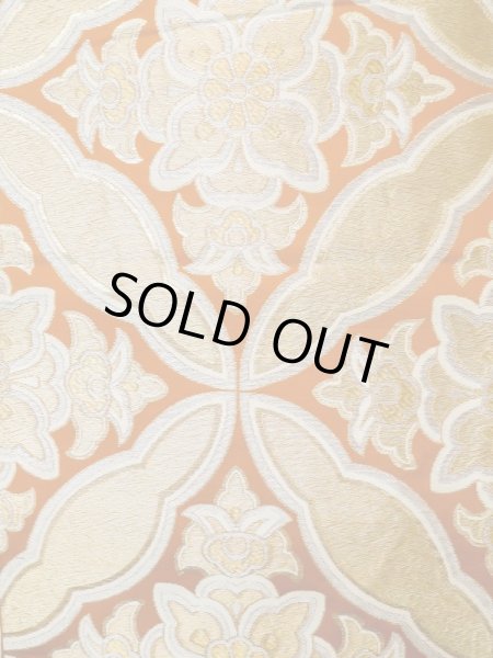 画像4: L1012W 袋帯 女性用着物 シルク(正絹)  淡い 橙色 更紗 【中古】 【USED】 【リサイクル】 ★★★☆☆ (4)