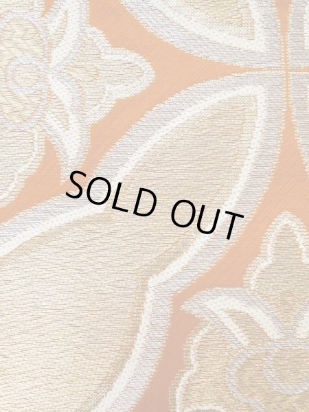 画像7: L1012W 袋帯 女性用着物 シルク(正絹)  淡い 橙色 更紗 【中古】 【USED】 【リサイクル】 ★★★☆☆ (7)