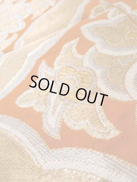 画像8: L1012W 袋帯 女性用着物 シルク(正絹)  淡い 橙色 更紗 【中古】 【USED】 【リサイクル】 ★★★☆☆ (8)