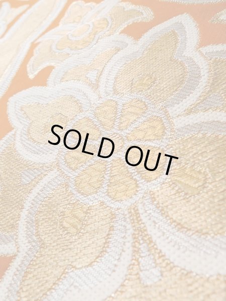 画像9: L1012W 袋帯 女性用着物 シルク(正絹)  淡い 橙色 更紗 【中古】 【USED】 【リサイクル】 ★★★☆☆ (9)