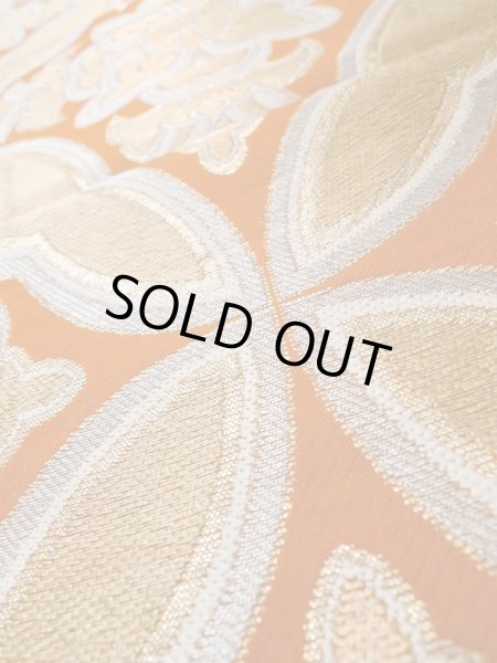 画像10: L1012W 袋帯 女性用着物 シルク(正絹)  淡い 橙色 更紗 【中古】 【USED】 【リサイクル】 ★★★☆☆ (10)