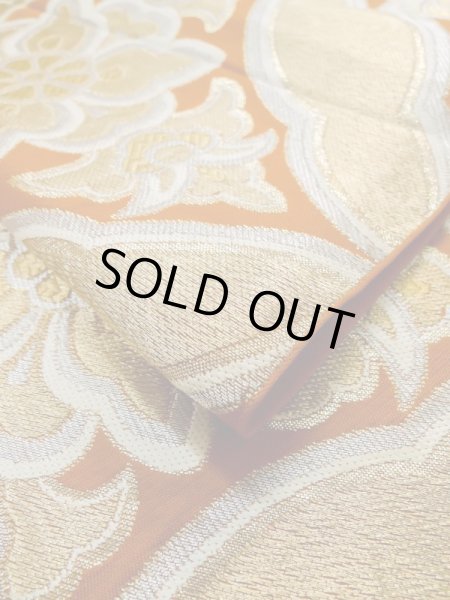 画像11: L1012W 袋帯 女性用着物 シルク(正絹)  淡い 橙色 更紗 【中古】 【USED】 【リサイクル】 ★★★☆☆ (11)