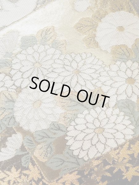 画像6: L1013D 袋帯 女性用着物 シルク(正絹)  光沢のある オリーブ ぼたん 【中古】 【USED】 【リサイクル】 ★★★★☆ (6)