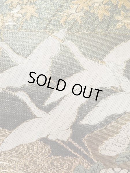 画像7: L1013D 袋帯 女性用着物 シルク(正絹)  光沢のある オリーブ ぼたん 【中古】 【USED】 【リサイクル】 ★★★★☆ (7)