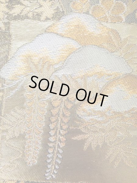 画像8: L1013D 袋帯 女性用着物 シルク(正絹)  光沢のある オリーブ ぼたん 【中古】 【USED】 【リサイクル】 ★★★★☆ (8)