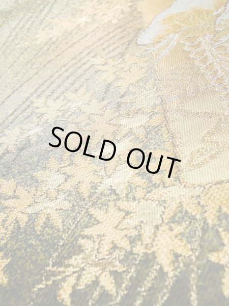 画像9: L1013D 袋帯 女性用着物 シルク(正絹)  光沢のある オリーブ ぼたん 【中古】 【USED】 【リサイクル】 ★★★★☆ (9)