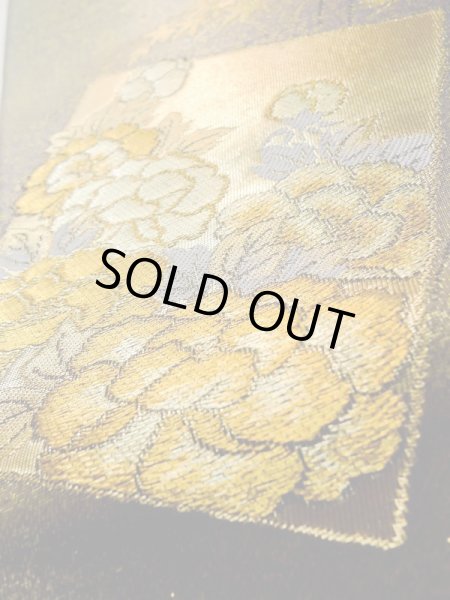 画像11: L1013D 袋帯 女性用着物 シルク(正絹)  光沢のある オリーブ ぼたん 【中古】 【USED】 【リサイクル】 ★★★★☆ (11)