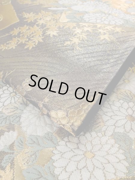 画像12: L1013D 袋帯 女性用着物 シルク(正絹)  光沢のある オリーブ ぼたん 【中古】 【USED】 【リサイクル】 ★★★★☆ (12)